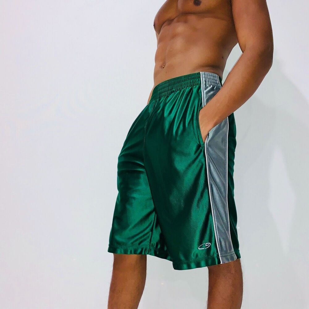 Rare Champion C9 Dazzle Basketball Shorts Shiny Silky Green Silver XL